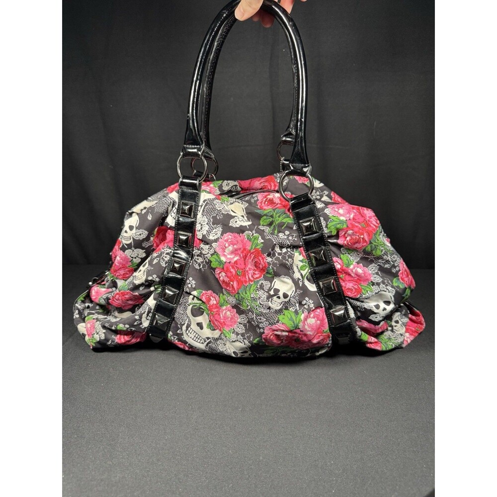 Y2K Betsey Johnson Betseyville Bag Skull Roses Studded Pink Whimsy Goth - Picture 4 of 10